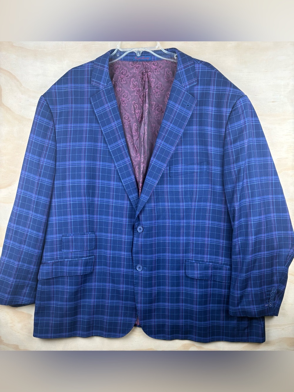 English Laundry Elegant Arrogant Blazer Blue Plaid Sport Coat Men’s Size 58R